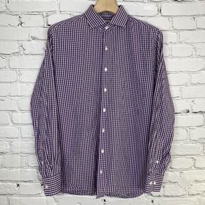 Twillory Tailored Fit Shirt Purple Black Check Button Front LS Cotton 16.5-34/35